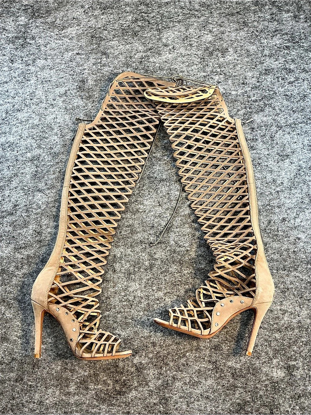 Shutz Brown Cage Lace Up Boot Heels EU 37